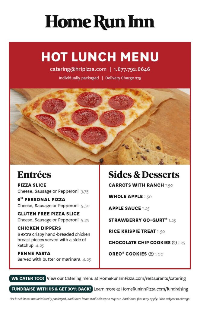 Hot Lunch menu with prices
